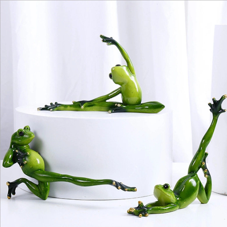 Hand Made Resin Yoga Frog Figurines Statue for Indoor Table Decor