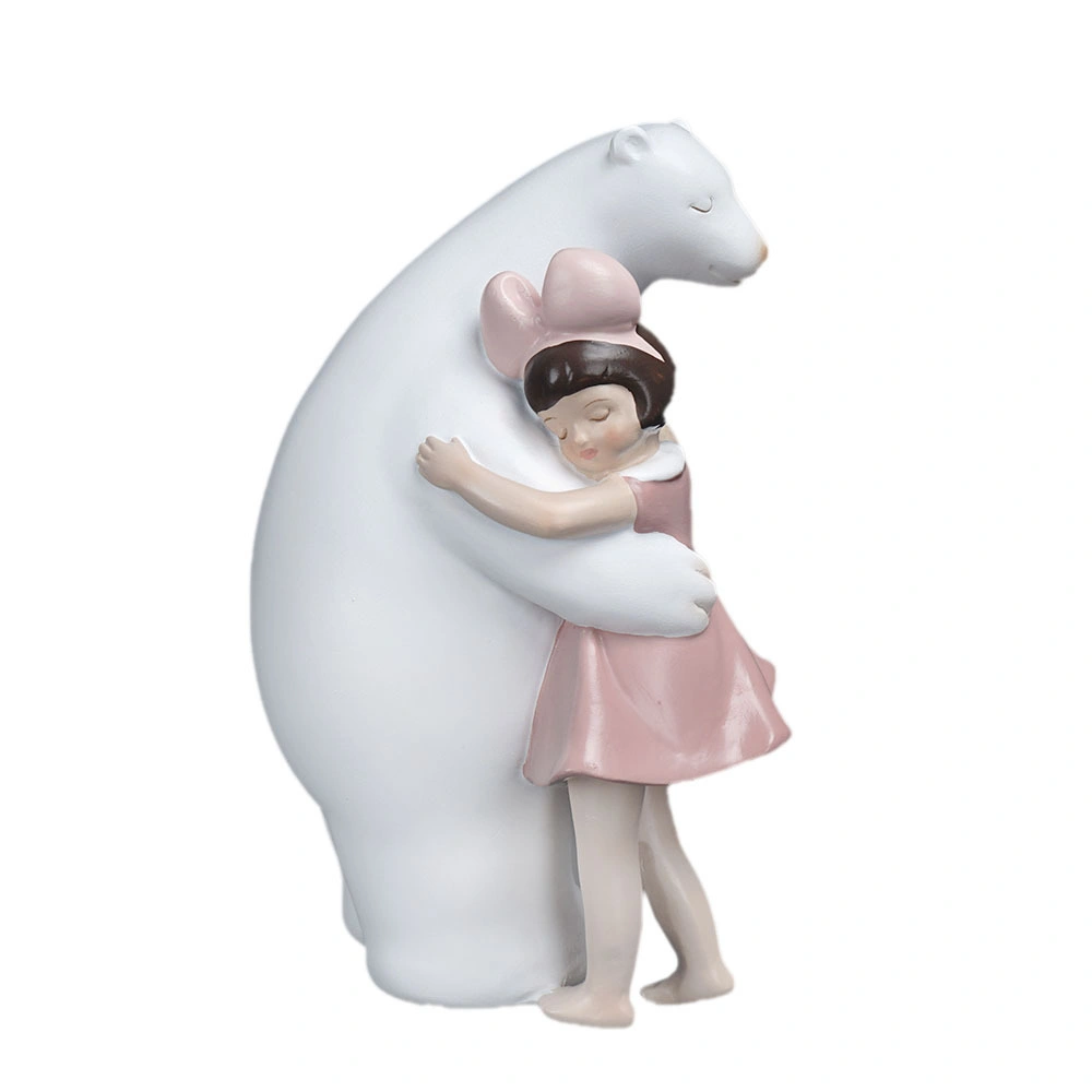 Home Table Decorative Resin White Bear and Baby Girl Statue