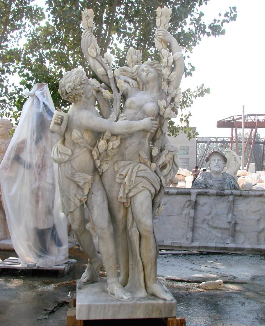 Outdoor Garden Natural Stone Hand Carved Marble Couple Dancing Sculpture Statue (SYMS-1124)