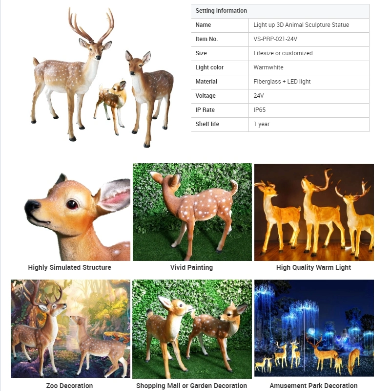 Resin Garden Decor Life Size Fiberglass Reindeer Animal Sculpture for Zoo Decoration