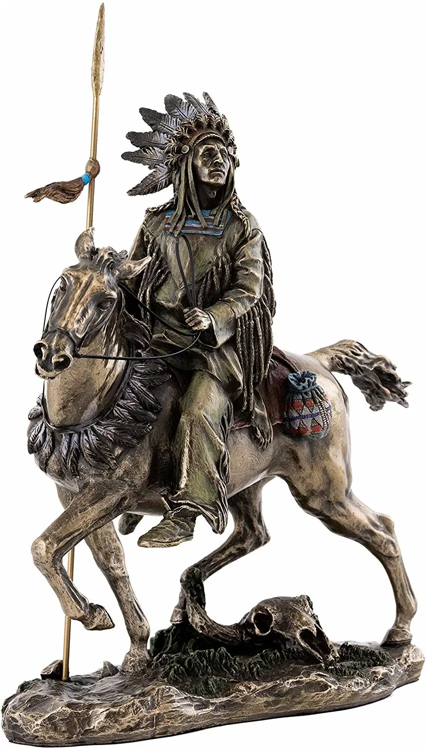 Top Collection Cheyenne Indian Riding Horse Resin Statue Native American Sculpture in Premium Cold Cast Bronze