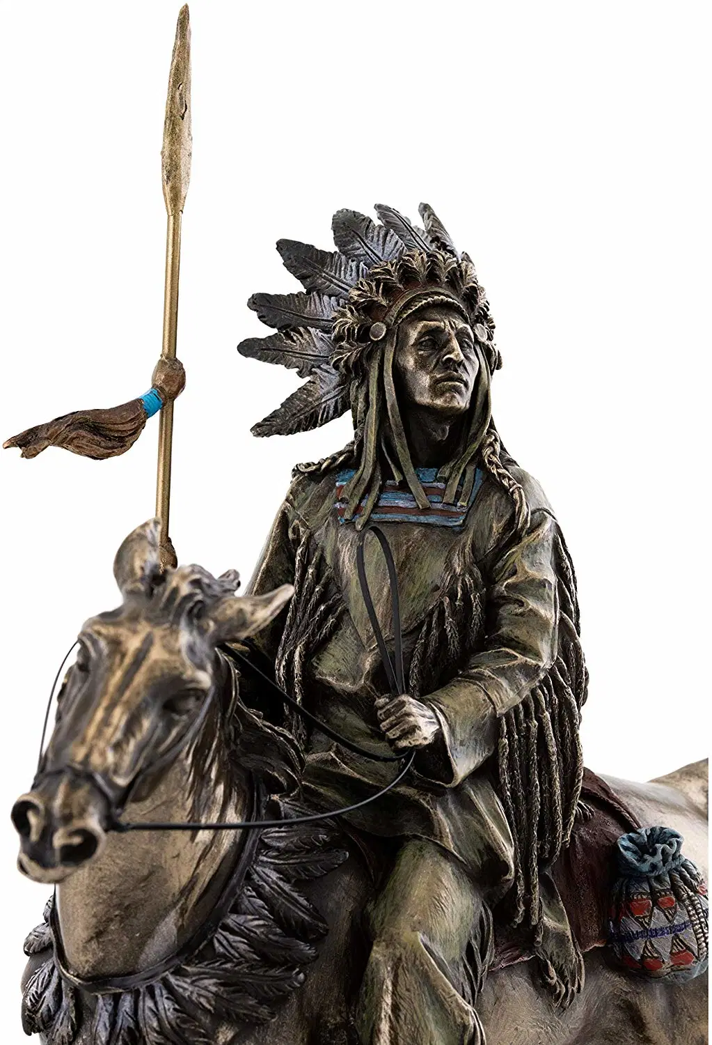 Top Collection Cheyenne Indian Riding Horse Resin Statue Native American Sculpture in Premium Cold Cast Bronze