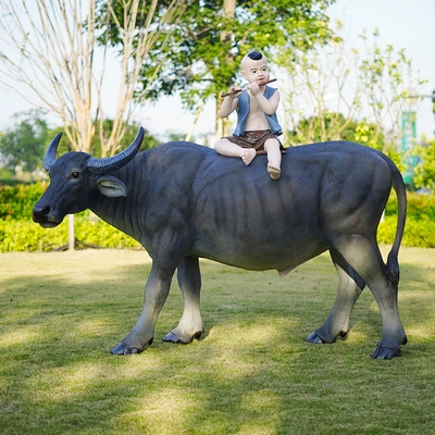 Outdoor Garden Colorful Resin Animal Bison Fiberglass Buffalo Statue Factory