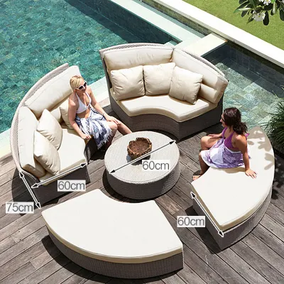 2023 현대 호텔 홈 야외 파티오 정원 목조 거실 알루미늄 티크 단면 코너 의자 소파 등나무 가구 사이드 커피 테이블