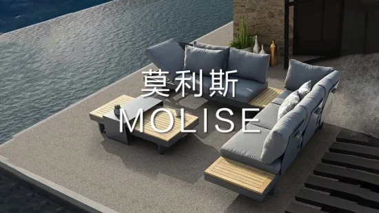 2022 현대 호텔 홈 야외 파티오 정원 목조 거실 가구 알루미늄 티크 단면 코너 의자 소파 사이드 커피 테이블이있는 등나무 가구